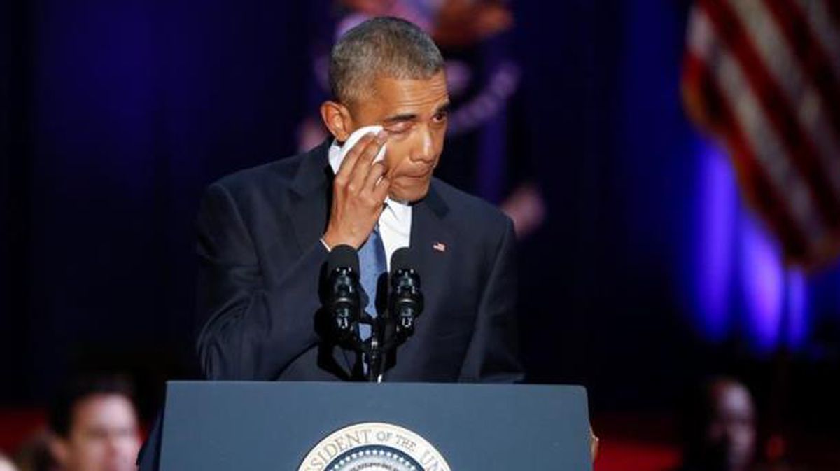 Obama se ha emocionado en varias ocasiones durante su discurso. Foto: EFE