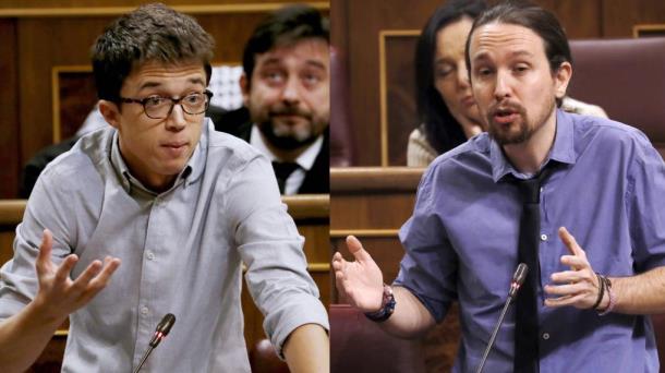 Iñigo Errejon eta Pablo Iglesias, aurrez aurre biltzarrean. Argazkia: EFE