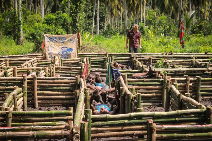 Equipo azul en el juego del laberinto
