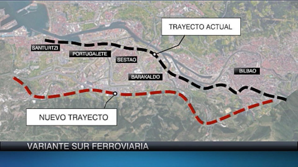 Mapa del recorrido del trayecto de la Variante Sur Ferroviaria