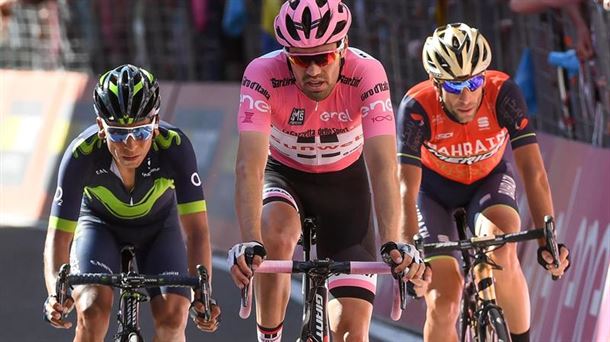 Dumoulin, Quintana y Nibali, en la pasada edición del Giro. Foto: Efe.