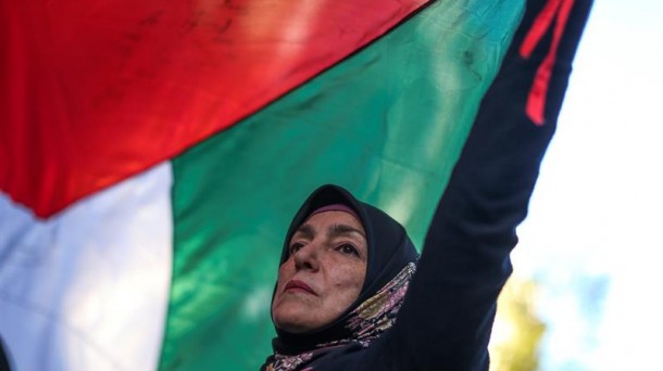 Una mujer ondea la bandera palestina en una imagen de archivo. Foto: Efe