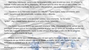 Hodei Egiluzen amaren eskutitza, lapurretari buruzko epaia ezagututakoan