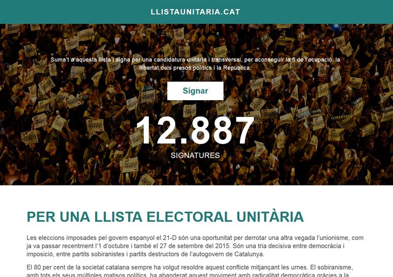 Lista unitaria para las elecciones catalanas propuesta por Puigdemont