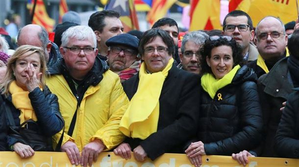 Carles Puigdemont Bruselan egindako manifestazio batean. Artxiboko argazkia: EFE