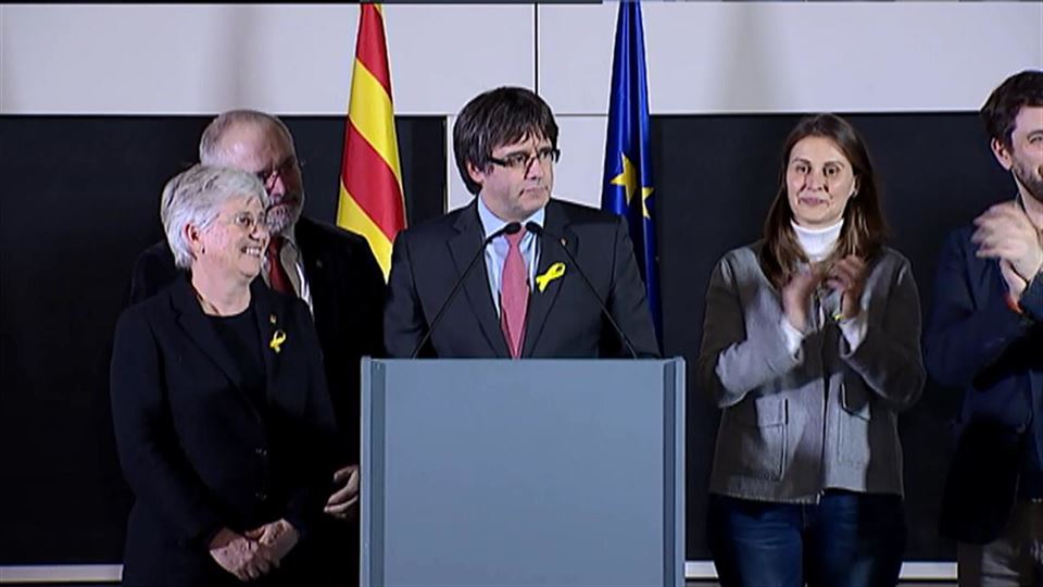 Carles Puigdemont, cabeza de lista de JuntsxCat, en Bruselas. Imagen: EITB