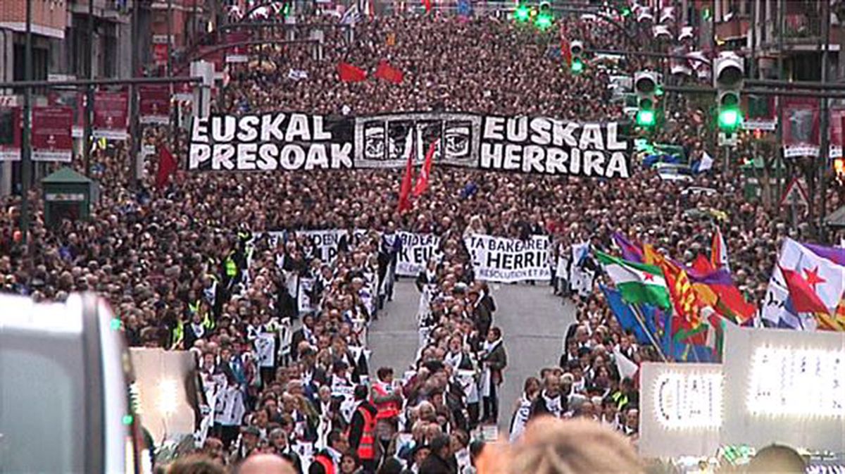 Manifestación por los derechos de los presos del pasado enero en Bilbao. Foto: EiTB