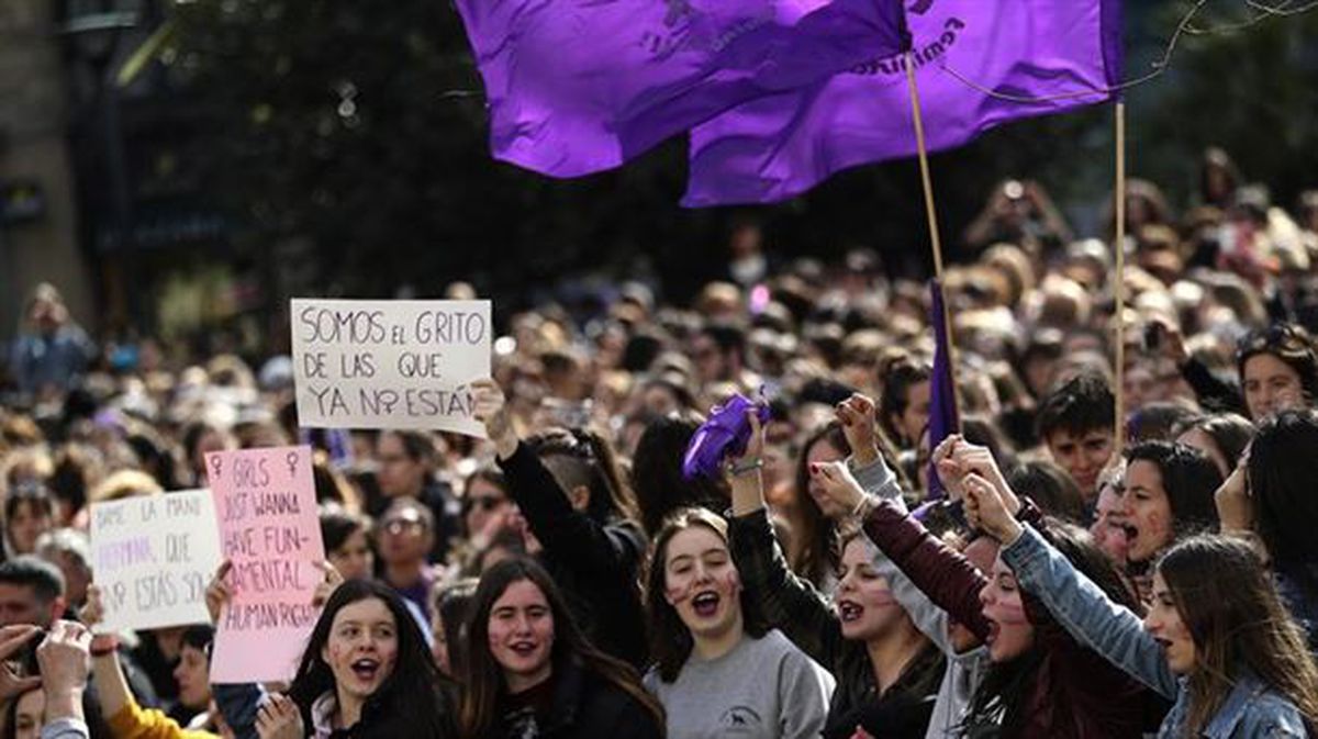 Una protesta feminista en Donostia-San Sebastián. EFE