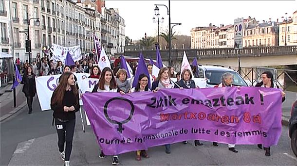 Manifestación celebrada en Baiona el 8 de marzo de 2018.