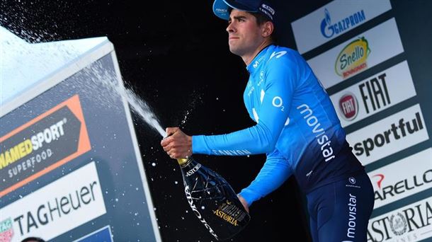 Mikel Landa, aurtengo Tirrenon irabazitako etapa ospatzen. Argazkia: Efe.