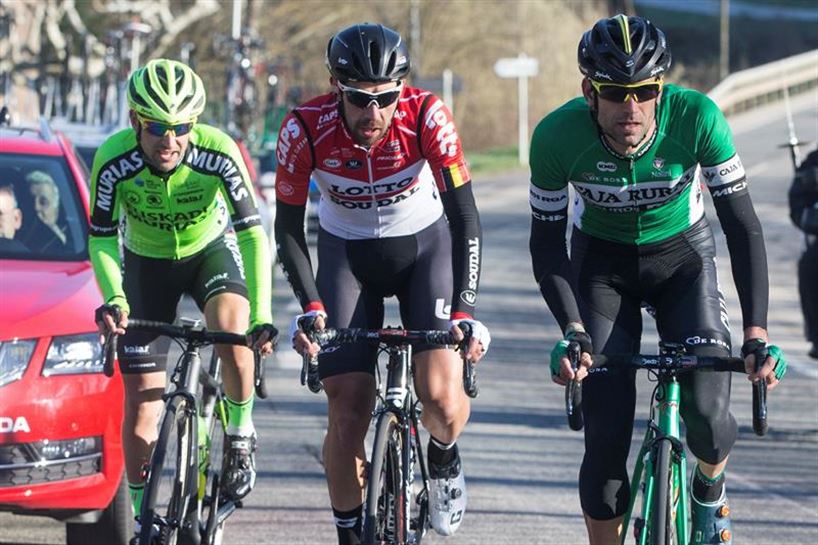 Mikel Bizkarra, Thomas De Gendt eta Luis Mas. EFE