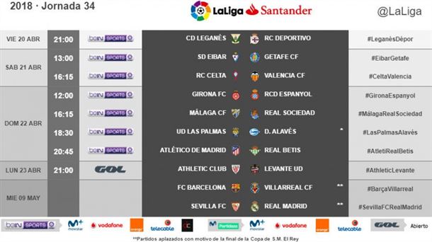 Los horarios de la jornada al completo. Foto: @LaLiga