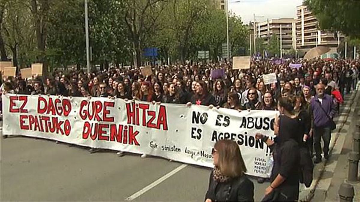 Manifestación llevada a cabo en Pamplona contra la sentenci de 'La Manada'. Imagen de archivo: EiTB