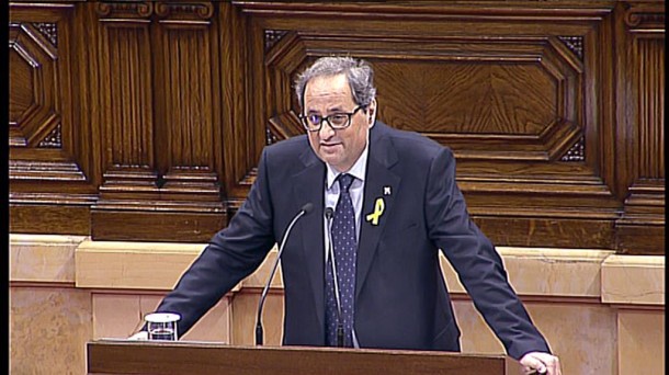 Quim Torra interviene en el pleno de investidura de este sábado. 