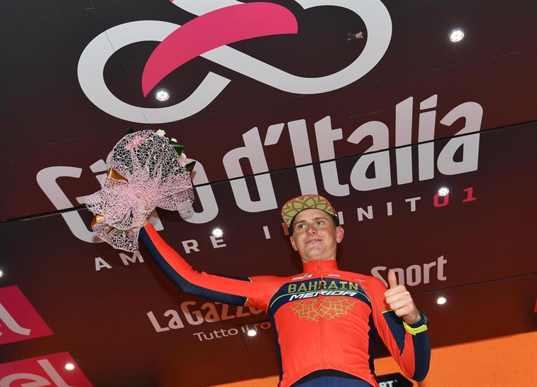 Matej Mohoric, podiumean 10. etapa irabazita. Argazkia: Efe