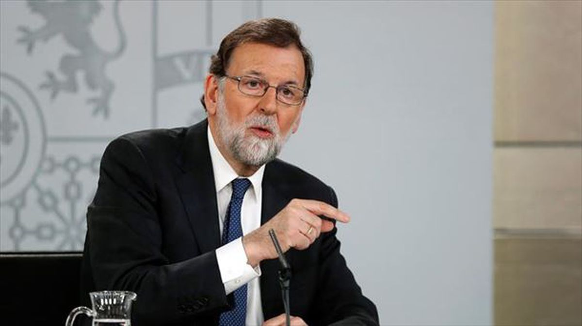 Mariano Rajoy en la comparecencia de este mediodía. EFE.