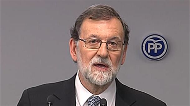 Rajoy, durante su intervención. Foto tomada de la señal de Génova. 