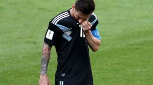Messi (Argentina), penaltia huts egin ostean eta Islandiaren aurka berdidu (1-1) ondoren. Argazkia: EFE
