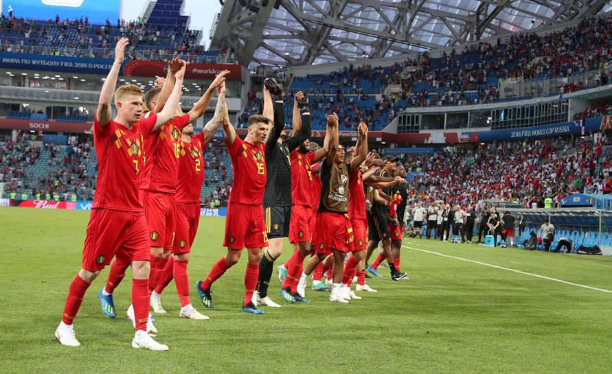Belgikako jokalariak Panamari irabazitako partidaren osteko ospakizunetan (3-0). Argazkia: EFE