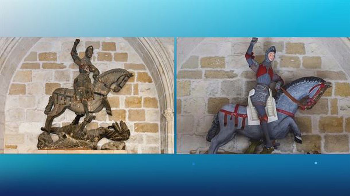 Figura de San Jorge, en la iglesia de San Miguel de Estella. Foto: ArtUs Restauración Patrimonio.