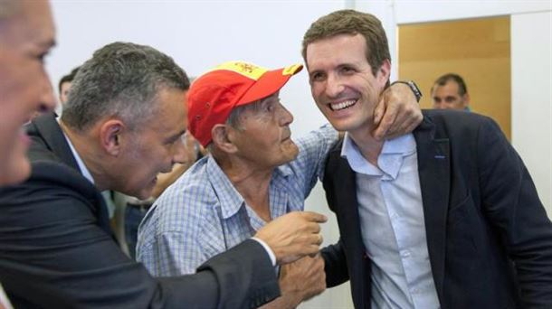 Pablo Casado hautagaia Logroñon. Argazkia: EFE