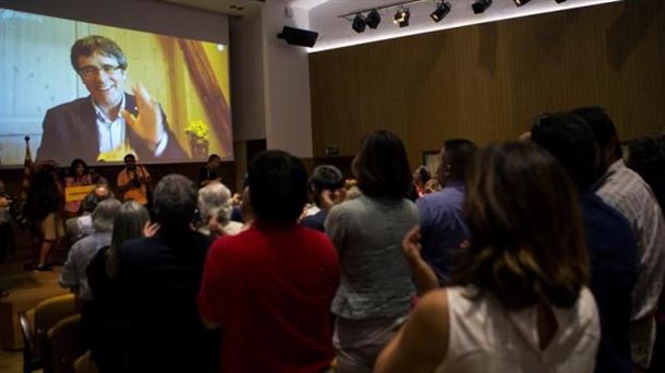 El president Carles Puigdemont en la presentación de Crida Nacional per la República. Foto: EFE