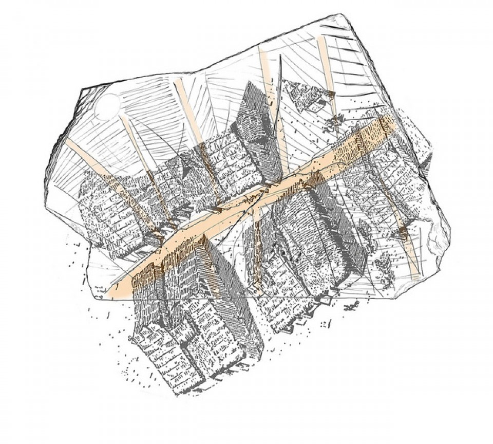 Superposición del mapa del Alto de la Cruz de Cortes sobre la piedra de Basagain 