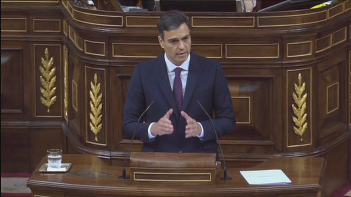 Pedro Sánchez durante su intervención ante el pleno del Congreso de los Diputados. Foto: EFE