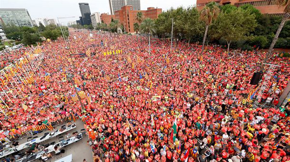 Una multitud llena la Diagonal de Barcelona. Foto: EFE
