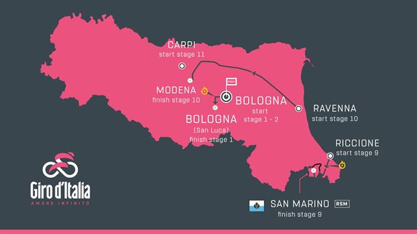 Mapa de las primeras etapas del Giro 2019. Foto: @giroditalia