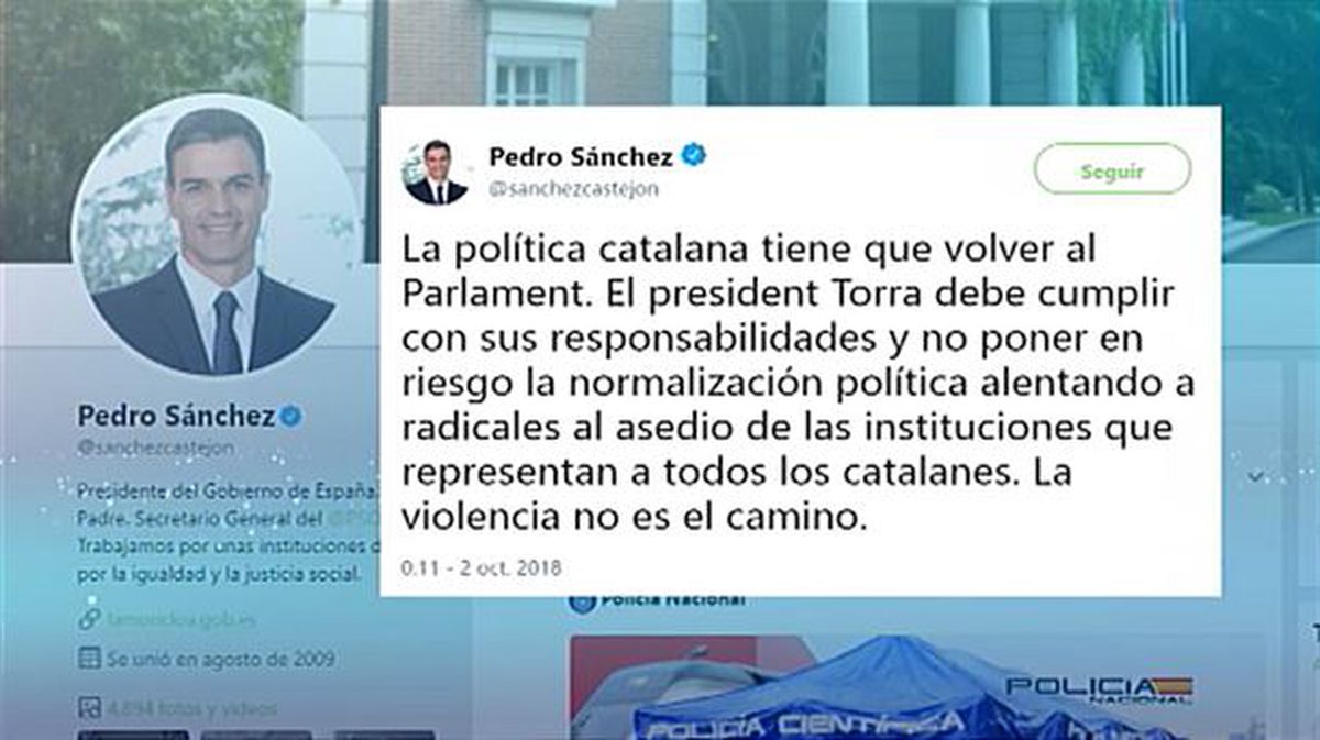 Pedro Sánchez en Twitter sobre Cataluña