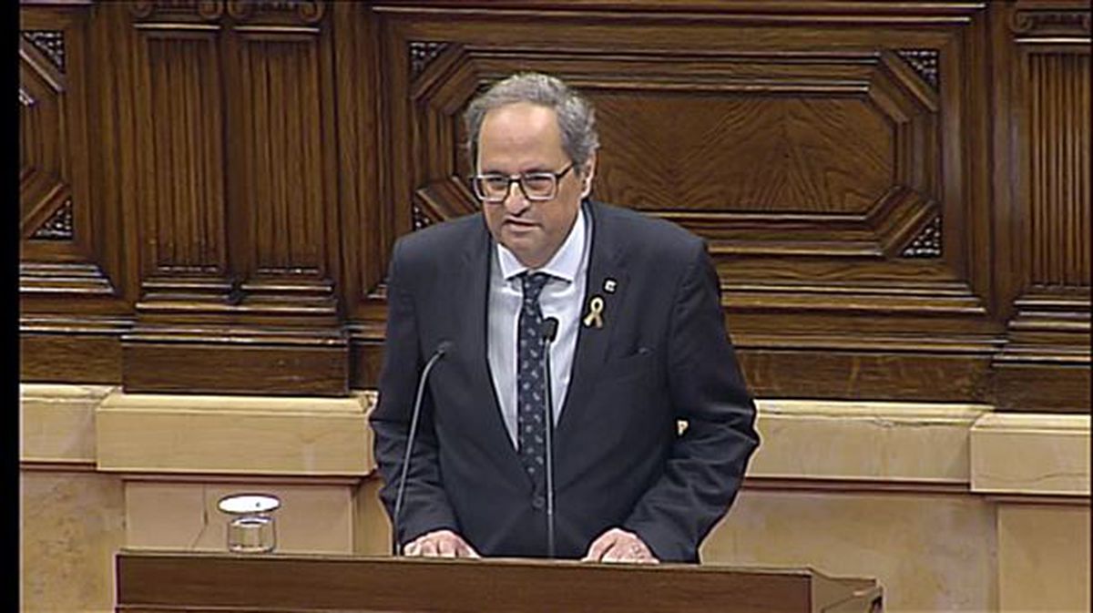 Quim Torra durante su intervención en el Parlament. Foto: EFE 