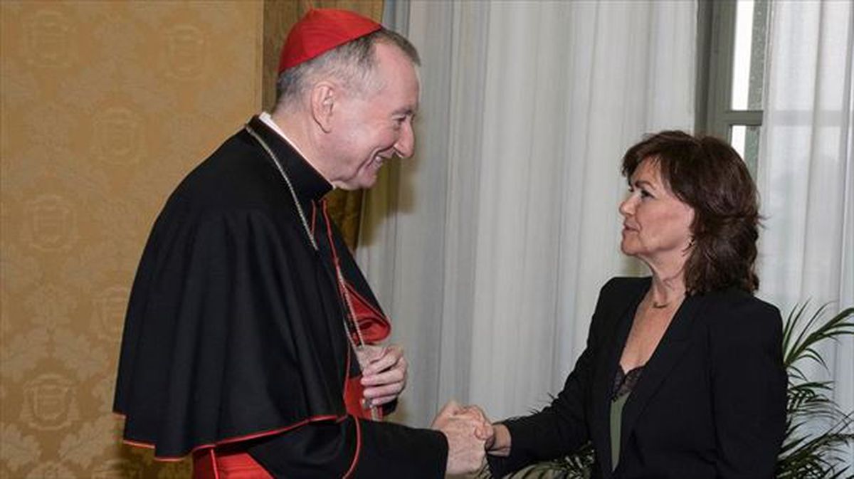 Carmen Calvo eta Pietro Parolin Vatikanoan. Artxiboko argazkia: EFE