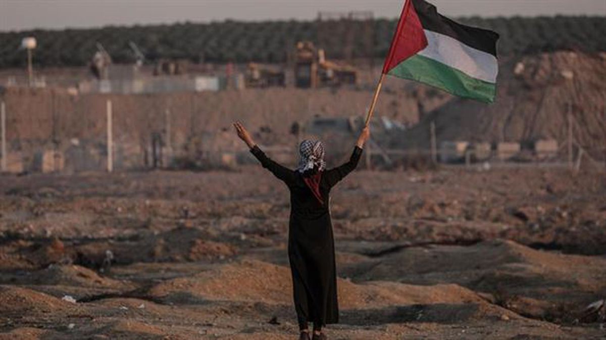 Neskato bat, Palestinako bandera eskuan. 
