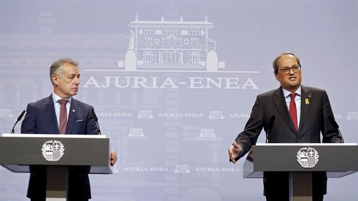 El lehendakari Iñigo Urkullu y el president de la Generalitat Quim Torra en Ajuria Enea.