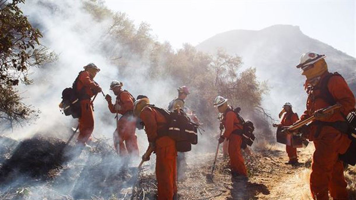 Bomberos intentan extinguir un incendio forestal en California. Imagen: EFE