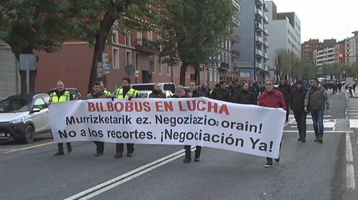 Una manifestación de los trabajadores Bilbobus.