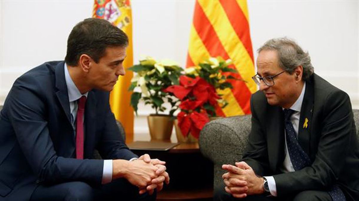Pedro Sánchez y Quim Torra en la reunión que mantuvieron en diciembre en el Palacio de Pedralbes 