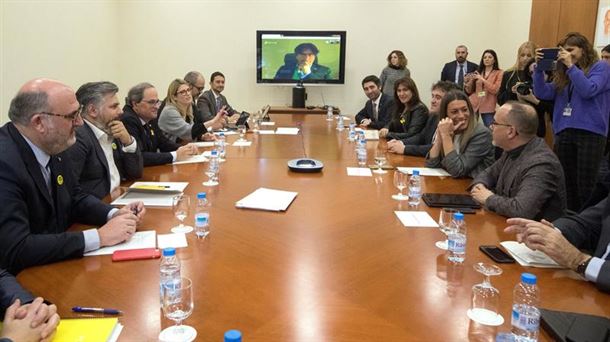 Reunión celebrada este jueves por los miembros del Govern, PDeCAT y JxCAT. 