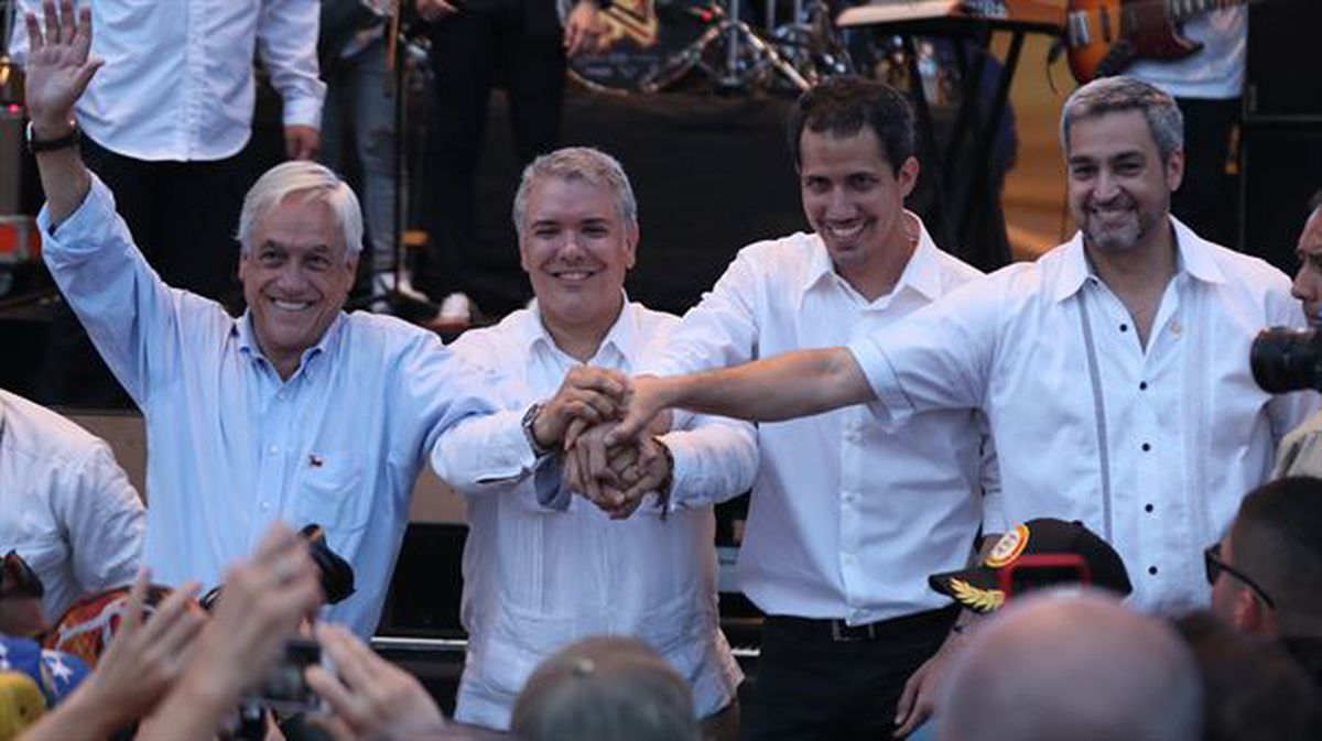 El presidente de Chile, Sebastián Piñera; el presidente de Colombia, Iván Duque; el jefe del Parlamento venezolano, Juan Guaidó; el presidente de Paraguay, Mario Abdo Benitez