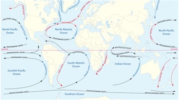 Mapa de las corrientes oceánicas