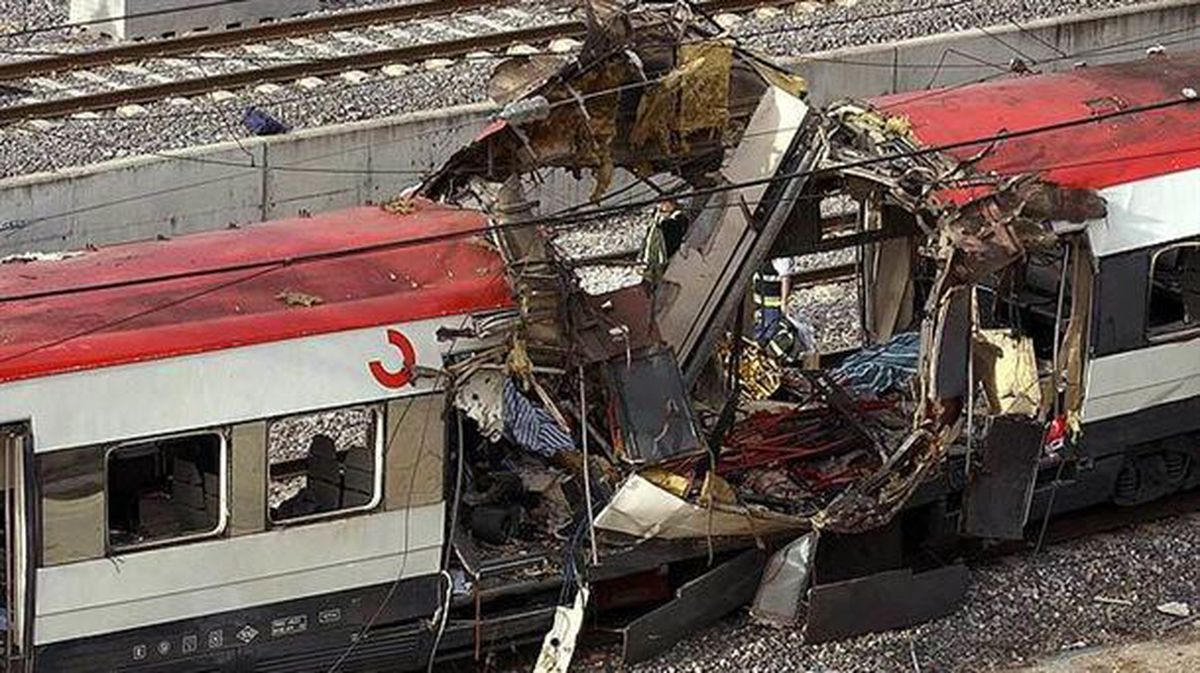 Tren siniestrado durante el atentado del 11M. Foto: EFE