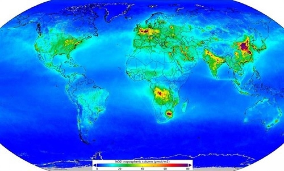 Mapa de contaminación por dióxido de nitrógeno. 