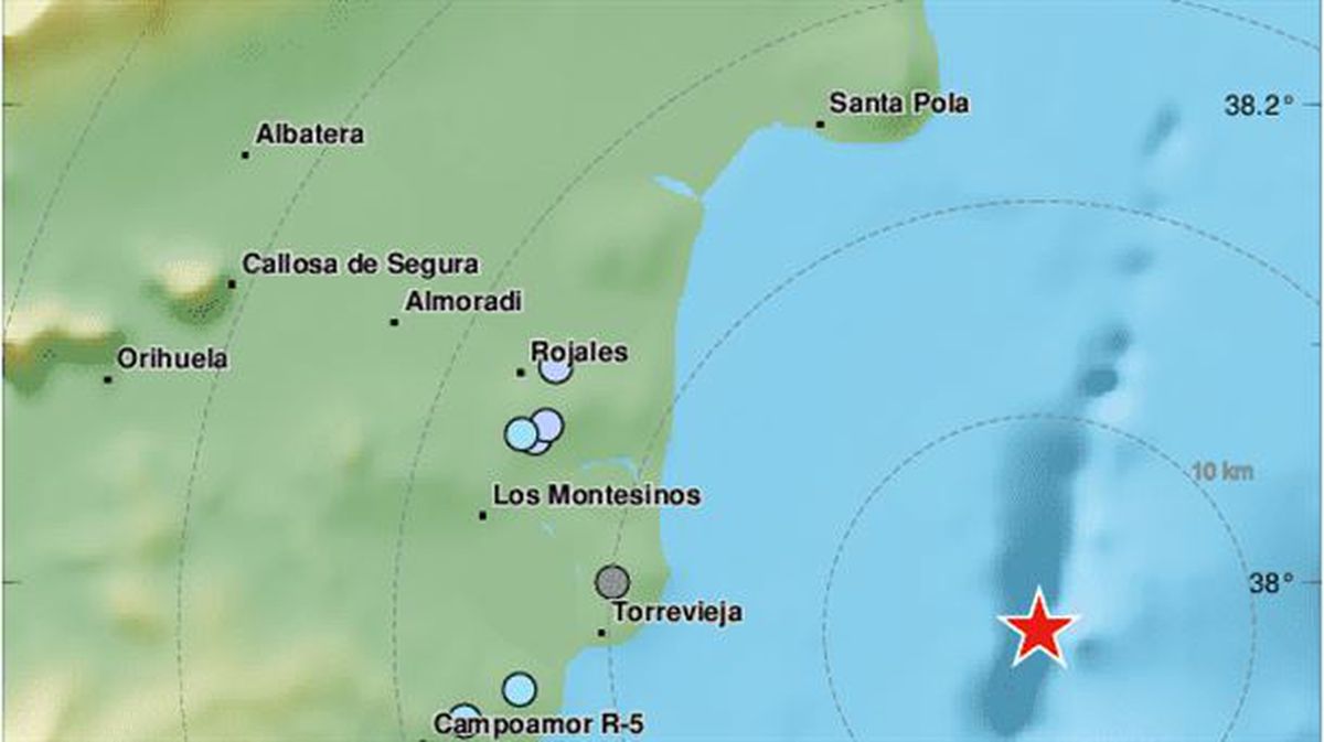 Lugar donde se ha registrado el epicentro del terremoto en Alicante. Foto: EMSC