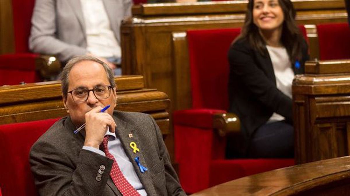 El presidente de la Generalitat de Cataluña, Quim Torra, durante el pleno del Parlament