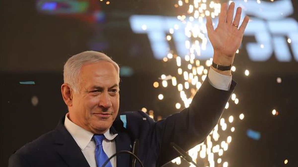 El primer ministro israelí Benjamin Netanyahu durante la celebración del partido Likud