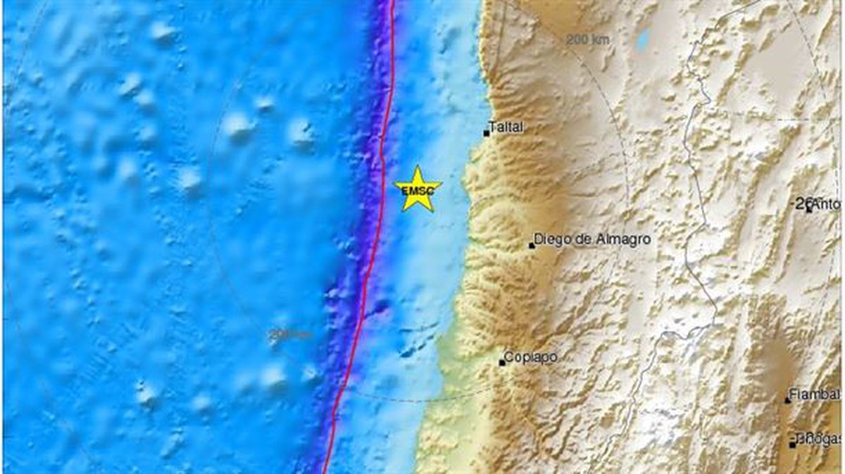 Localización aproximada del terremoto registrado en la región de Antofagasta