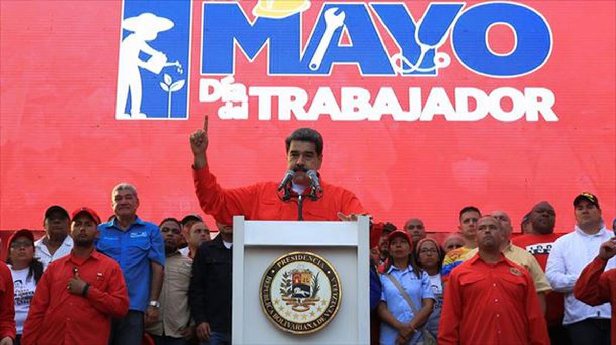 Nicolás Maduro durante un acto por el Día del Trabajo en Caracas