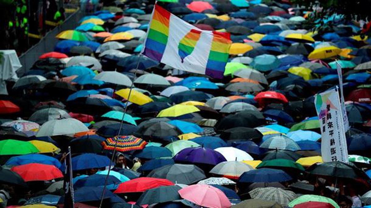 Miles de partidarios del matrimonio entre personas del mismo sexo, en Taiwán, el 17 de mayo de 2019.