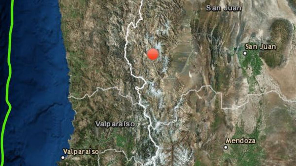 Mapa del epicentro del sismo cerca de San Juan